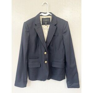 J Crew Blazer Womens Size 6 Navy Blue Wool Schoolboy Gold Buttons Lined Jacket